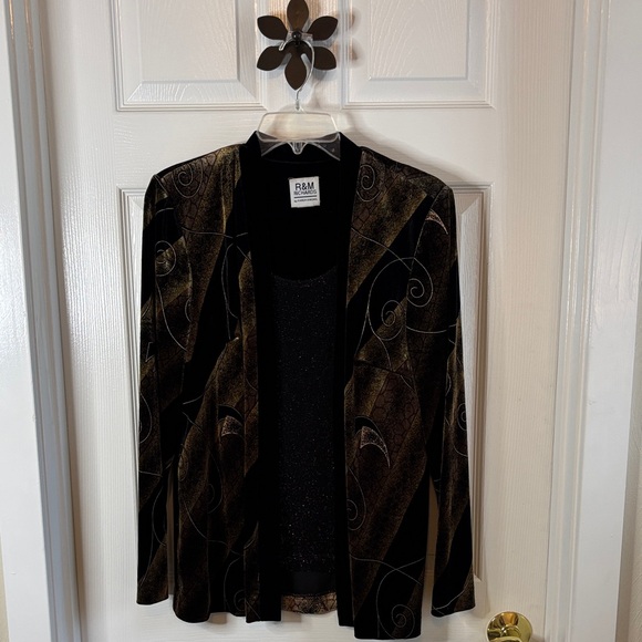 R&M Richards Jackets & Blazers - R&M Richards Vintage Elegant Black and Brown Jacket Set w/inner top Velvet EUC-L